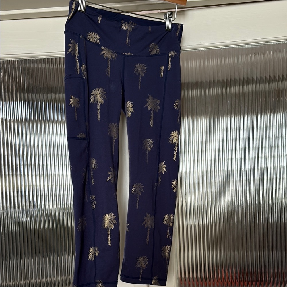 Navy Leggings with Gold Palm Tree Print